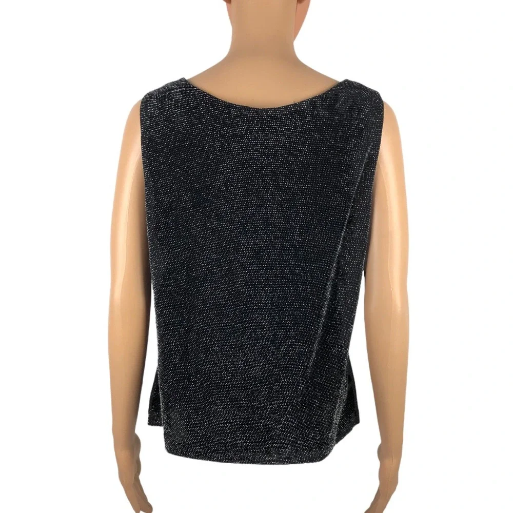 Xscape Women XL Tank Top Jacket Twin Set Black Fringe Metallic Silver Beaded EUC